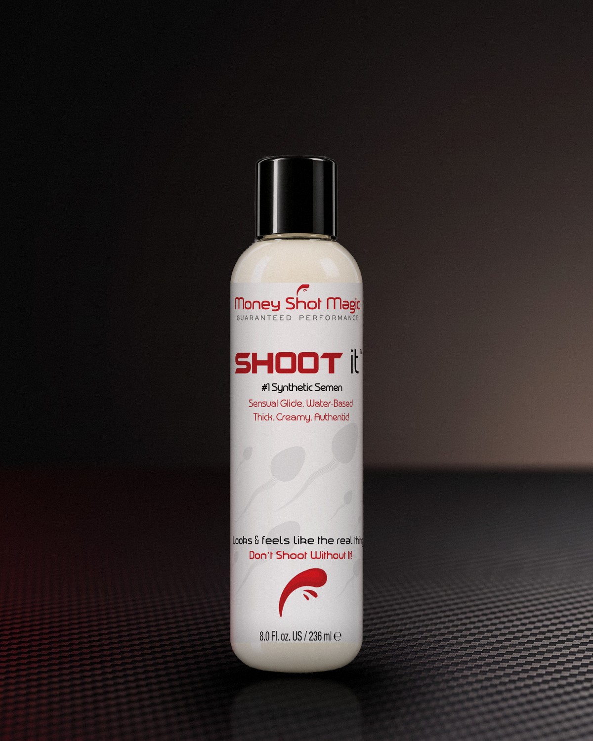 Shoot it 8 oz bottle on a carbon fiber studio surface